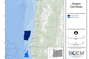 The Call Area is located offshore the State of Oregon and comprises areas identified as Coos Bay and Brookings. These two areas total about 1,159,298 acres (1,811 square miles) and are located offshore south-central and southern Oregon, respectively Oregon call areas 300 200